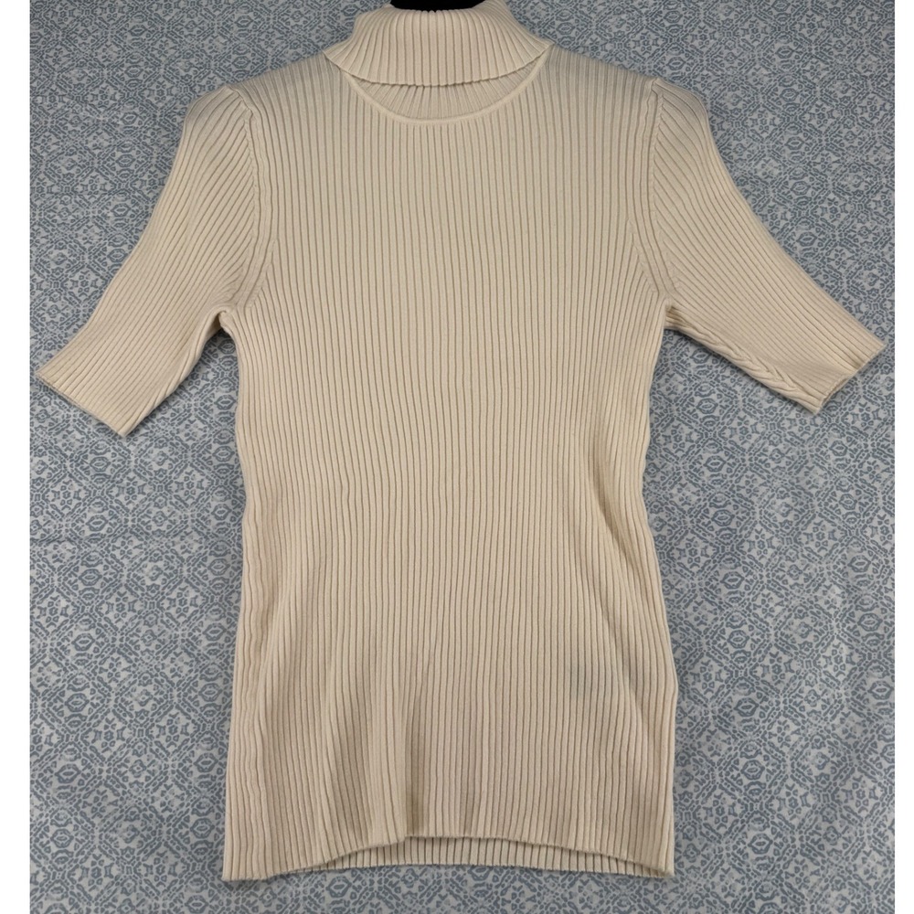 Banana Republic Ribbed Turtleneck Sweater Cream Short Sleeve L